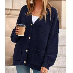 Women's Oversized Navy Cardigan Sweater Size Small